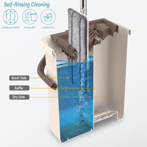 Oshang Flat Mop and Bucket (OG1) - 4 Microfiber Mop Pads