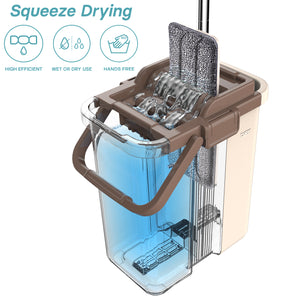 Oshang Flat Mop and Bucket (OG1) - 4 Microfiber Mop Pads