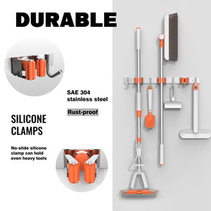 oshang Cleaning Supplies Organizer - Broom Mop Holder Wall Mount - Hanger with 3 Racks 4 Hooks