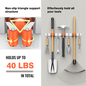 oshang Cleaning Supplies Organizer - Broom Mop Holder Wall Mount - Hanger with 3 Racks 4 Hooks