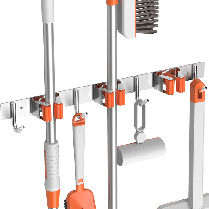 oshang Cleaning Supplies Organizer - Broom Mop Holder Wall Mount - Hanger with 3 Racks 4 Hooks