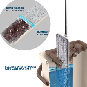 Oshang Flat Mop and Bucket (OG1) - 4 Microfiber Mop Pads