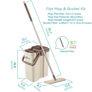 Oshang Flat Mop and Bucket (OG1) - 4 Microfiber Mop Pads