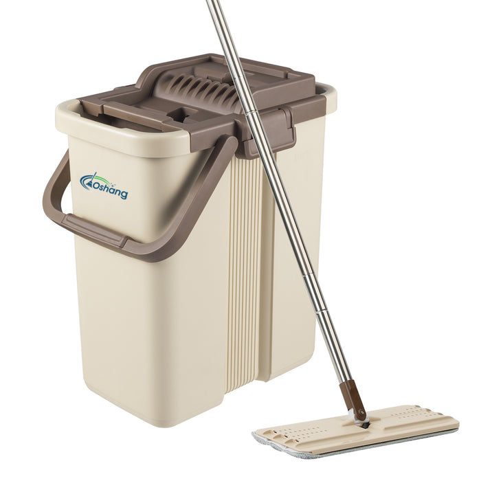 Oshang Flat Mop and Bucket (OG1) - 4 Microfiber Mop Pads