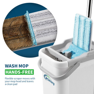 Oshang Flat Mop and Bucket (OG2) - 4 Microfiber Mop Pads